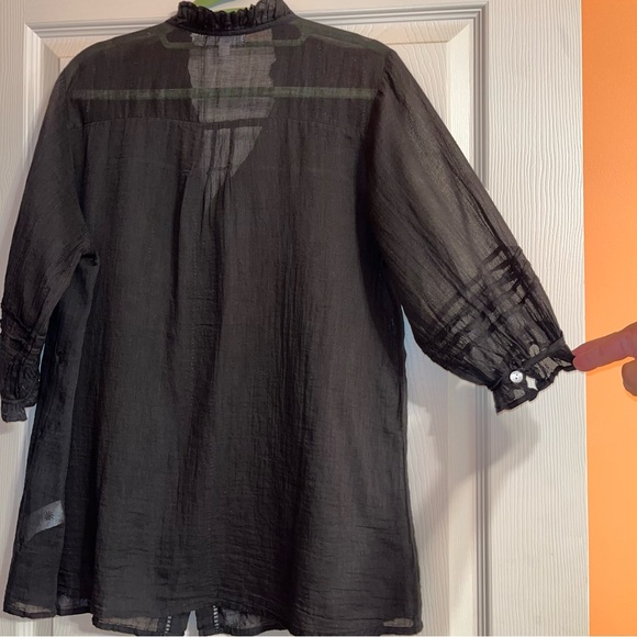 Kyla Seo Cotton Semi Sheer Embroidered Button Down Blouse - Picture 7 of 9